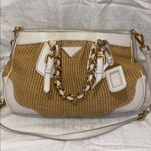 Prada Satchel Woven Raffia With Leather
